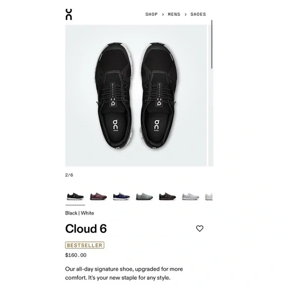 On Cloud 6 running shoes in black and whiteMen’s size 14